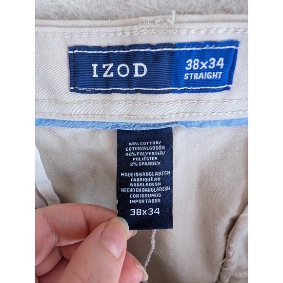 NEW Izod Sportflex Pants Mens 38x34 Cream Performance Plus Stretch - Picture 15 of 16